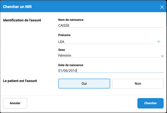 Ecran Chercher un NIR