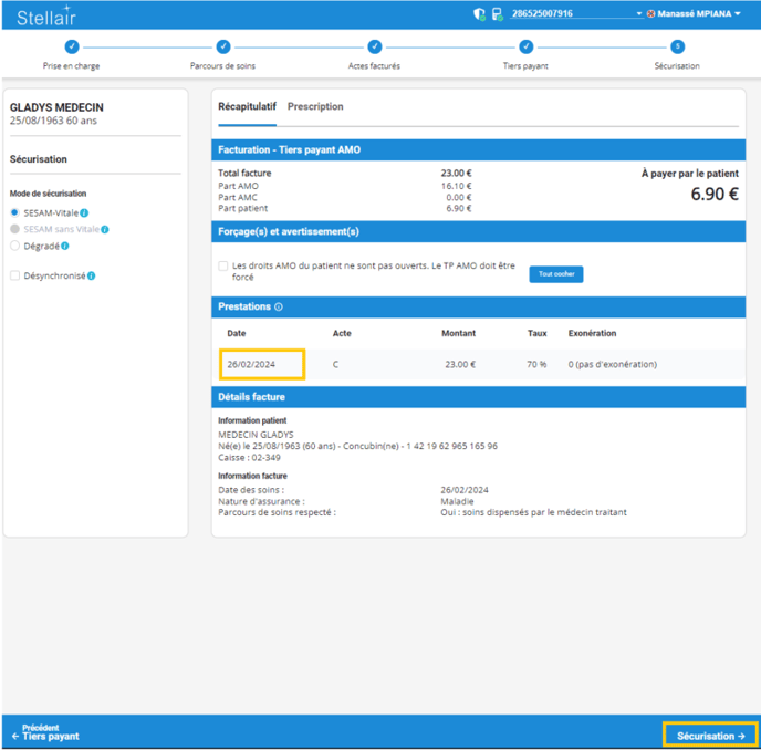 Récapitulatif avec modification date des soins